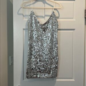 Silver Sequined Mini Dress